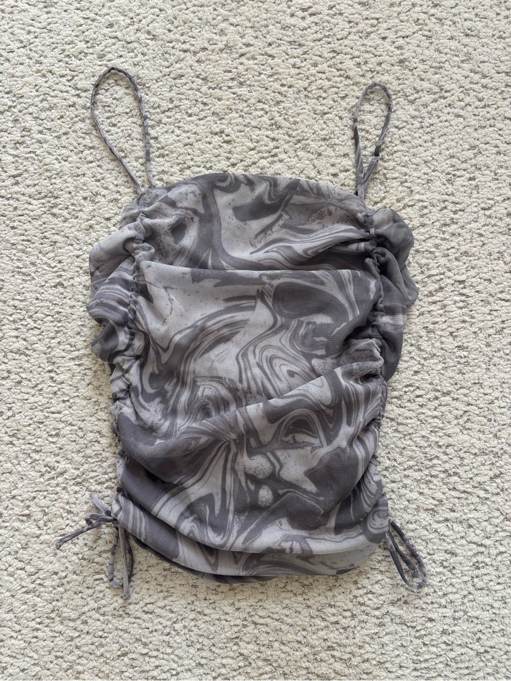 Urban Outfitters Marble-Print Ruched Spaghetti Strap Top - Gray